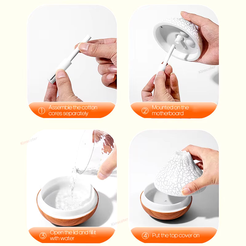 Volcano Air Humidifier 300Ml Desktop USB Water Mist Diffuser Purifier Air Freshener Nebulizer with Colorful Ambient Night Light