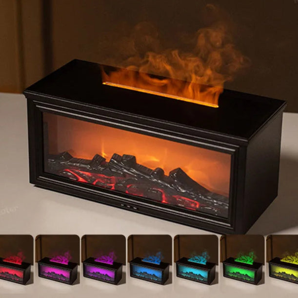New Colorful Flame Mini Fireplace Aroma Diffuser 280Ml Waterless Auto-Off Air Humidifier with Timer Remote Control for Home Gift