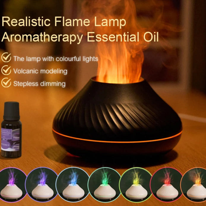 Volcanic Aroma Diffuser Essential Oil Lamp 130Ml USB Portable Air Humidifier with Color Flame Night Light