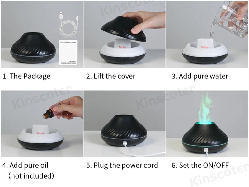Volcanic Aroma Diffuser Essential Oil Lamp 130Ml USB Portable Air Humidifier with Color Flame Night Light