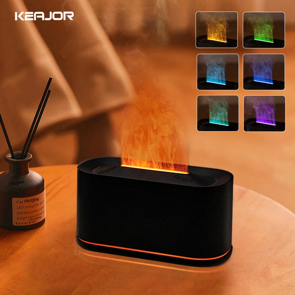 Mini Aroma Diffuser and Air Humidifier with Flame Effect for Home and Bedroom - Ultrasonic Cool Mist Essential Oil Diffuser