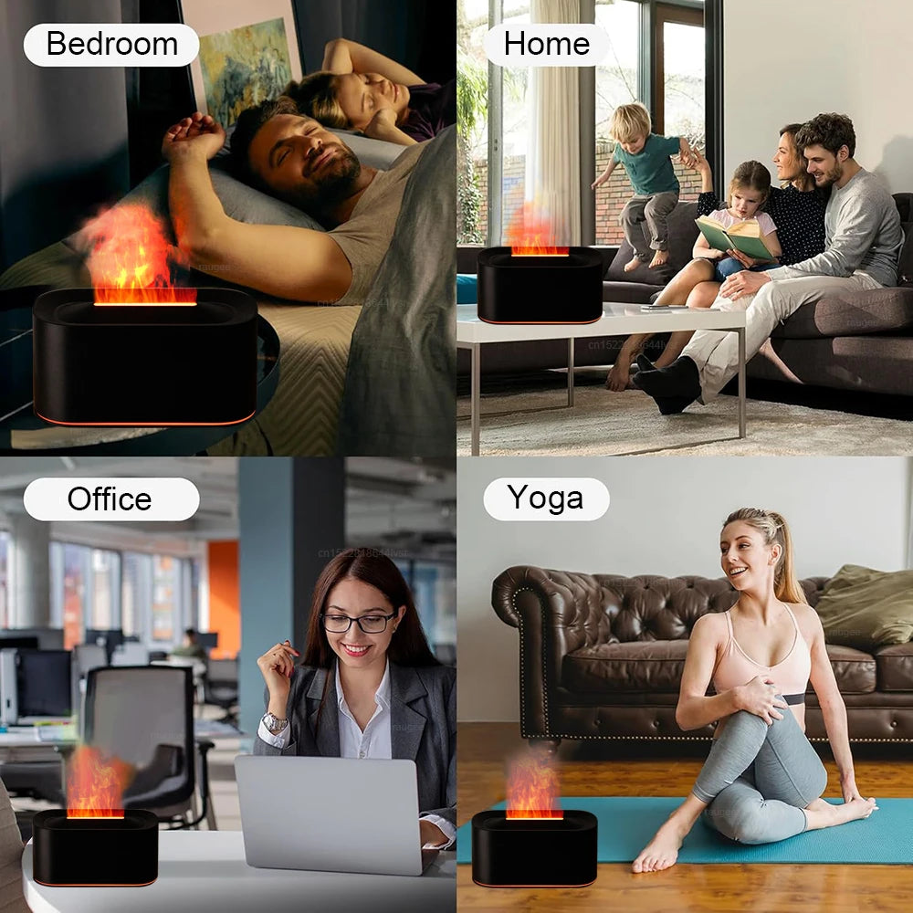 Mini Aroma Diffuser and Air Humidifier with Flame Effect for Home and Bedroom - Ultrasonic Cool Mist Essential Oil Diffuser